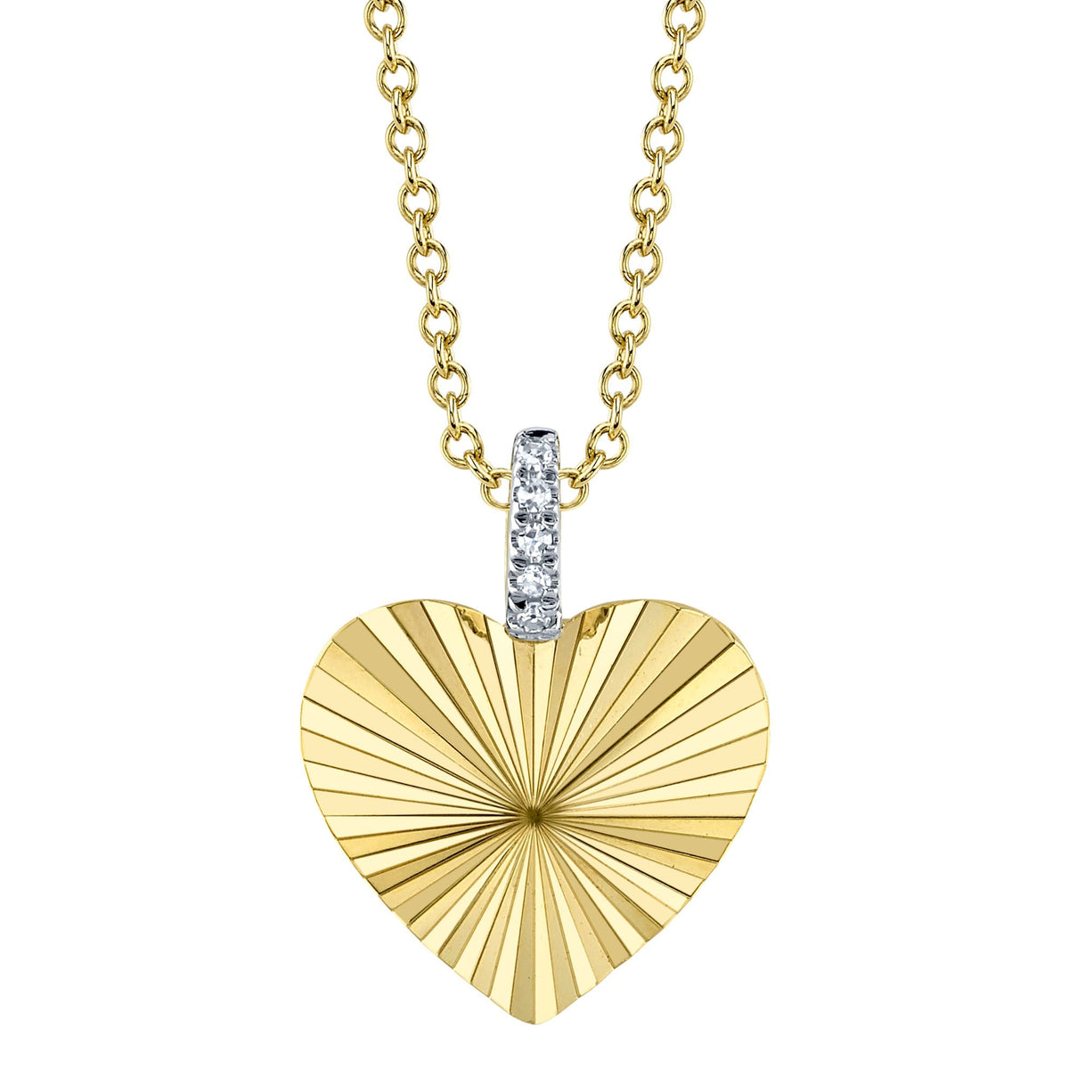 0.01CT 14K Y/G DIAMOND RIBBED HEART NECKLACE