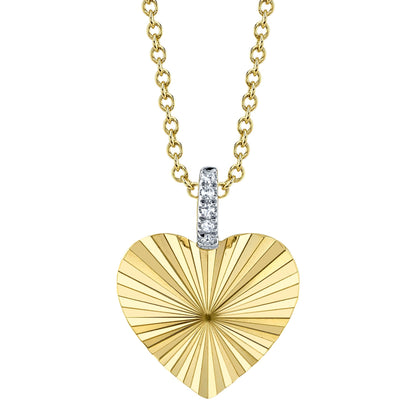 0.01CT 14K Y/G DIAMOND RIBBED HEART NECKLACE