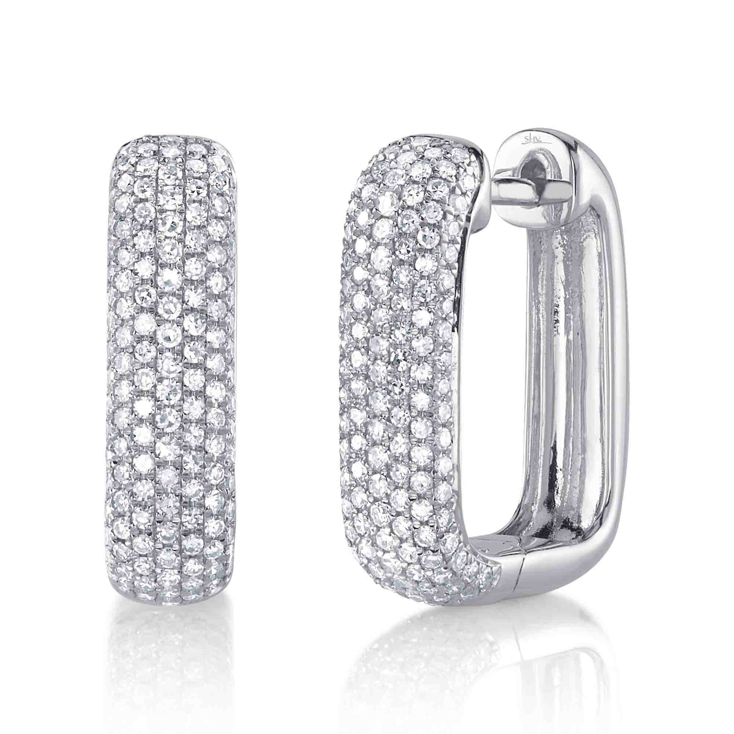 0.59CT 14K W/G DIAMOND PAVE RECTANGLE HOOP EARRING