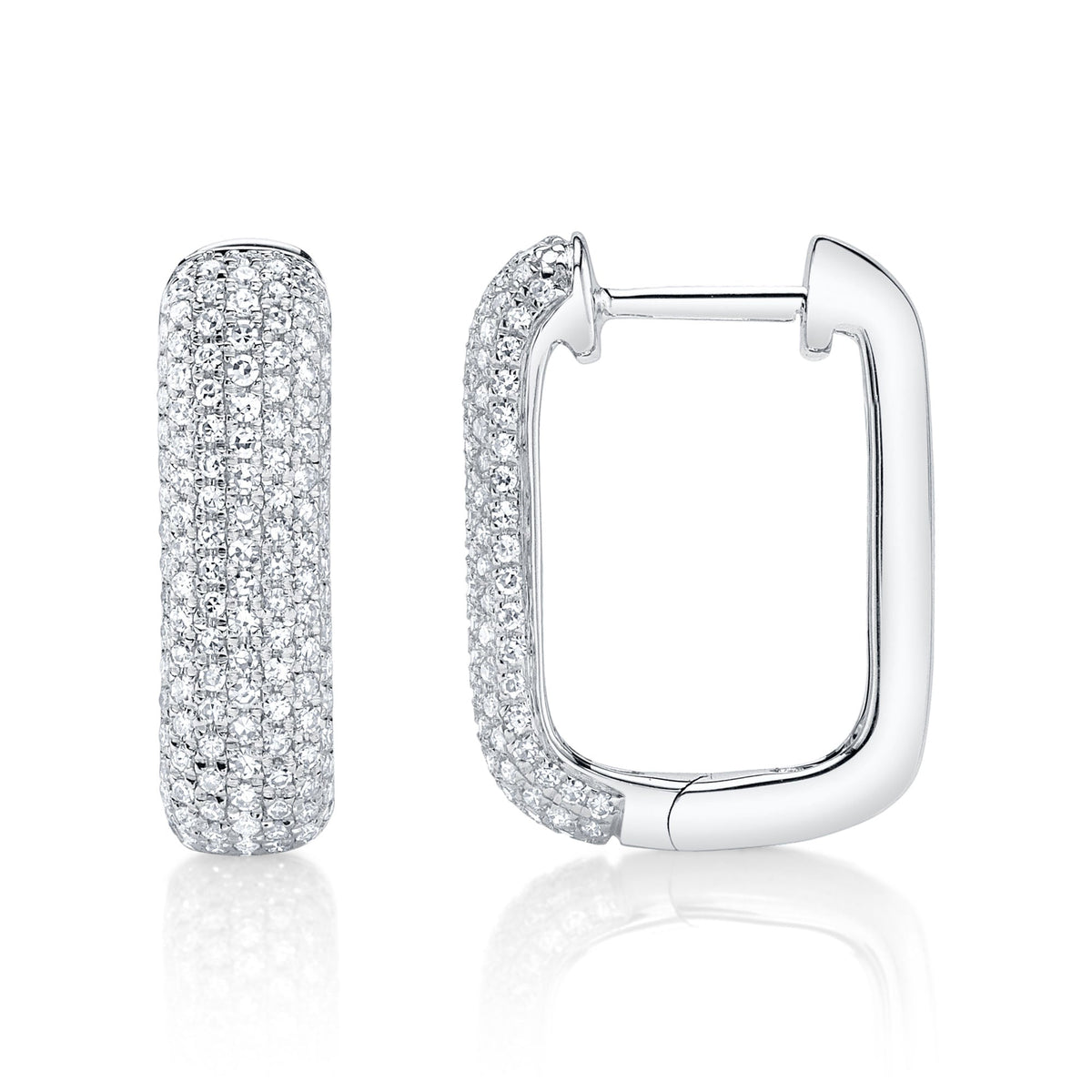 0.59CT 14K W/G DIAMOND PAVE RECTANGLE HOOP EARRING