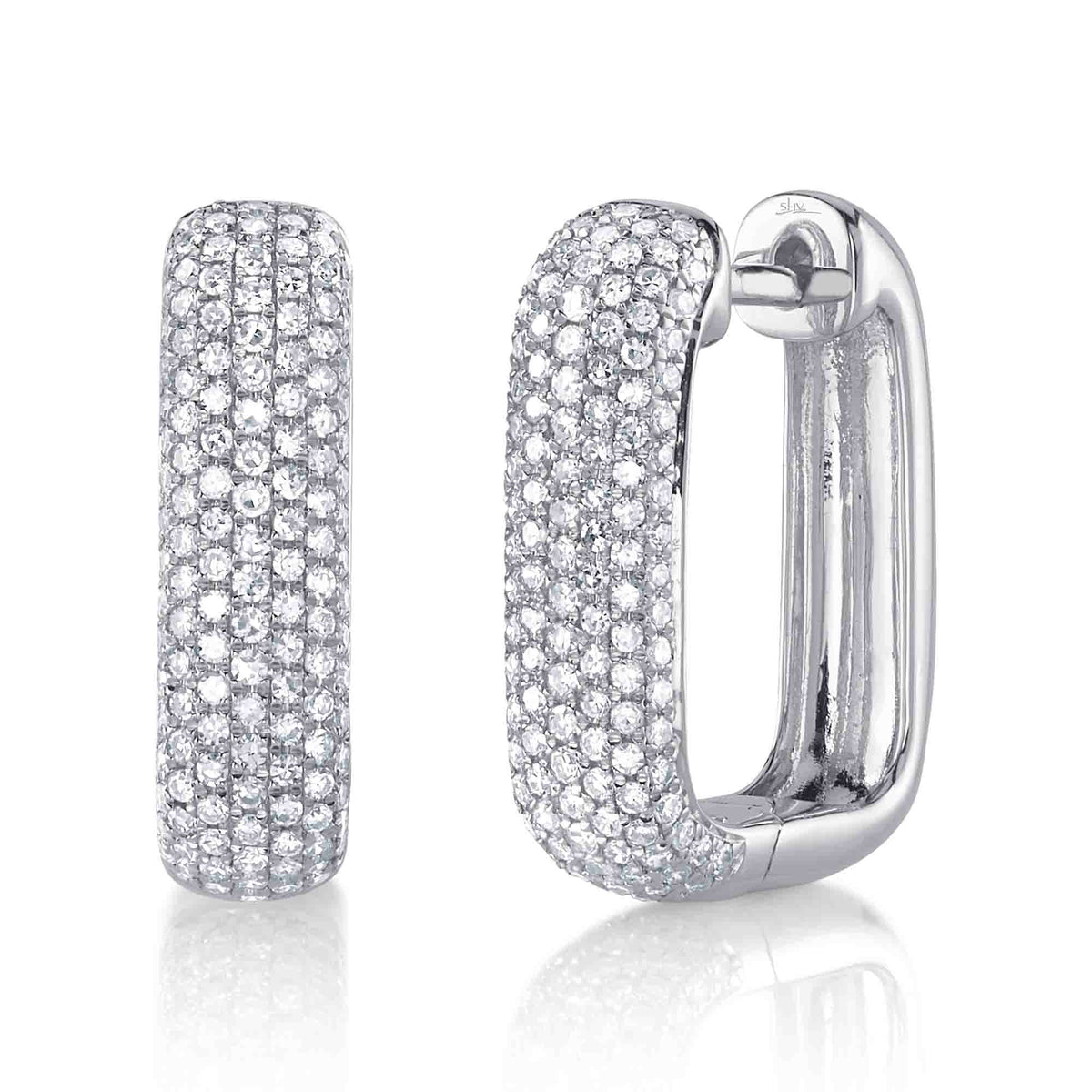 0.59CT 14K W/G DIAMOND PAVE RECTANGLE HOOP EARRING