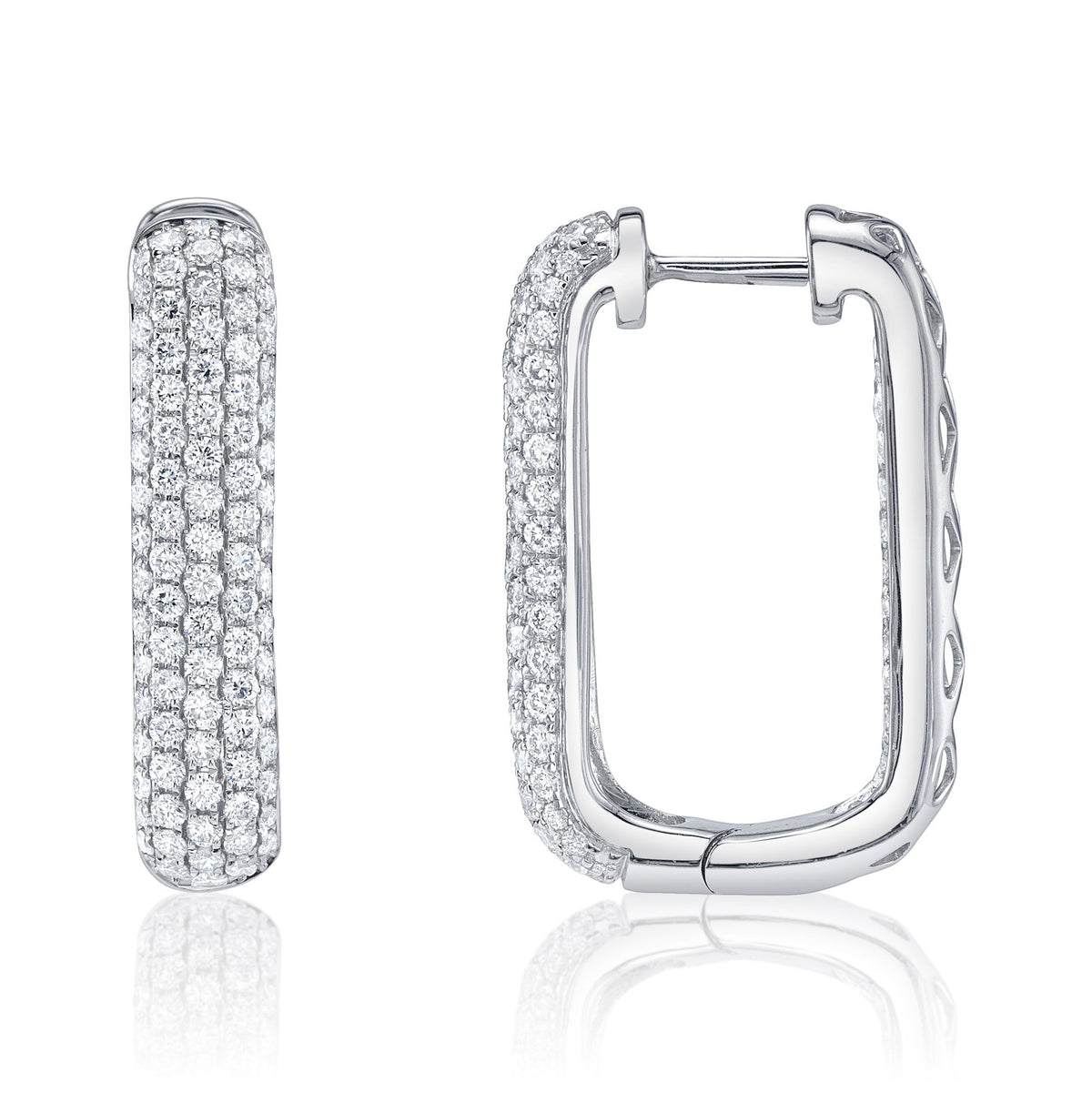 2.11CT 14K W/G DIAMOND PAVE RECTANGLE HOOP EARRING