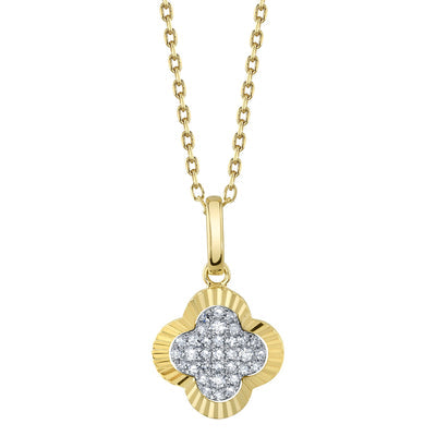 14K Yellow Gold Diamond Pave Clover Necklace