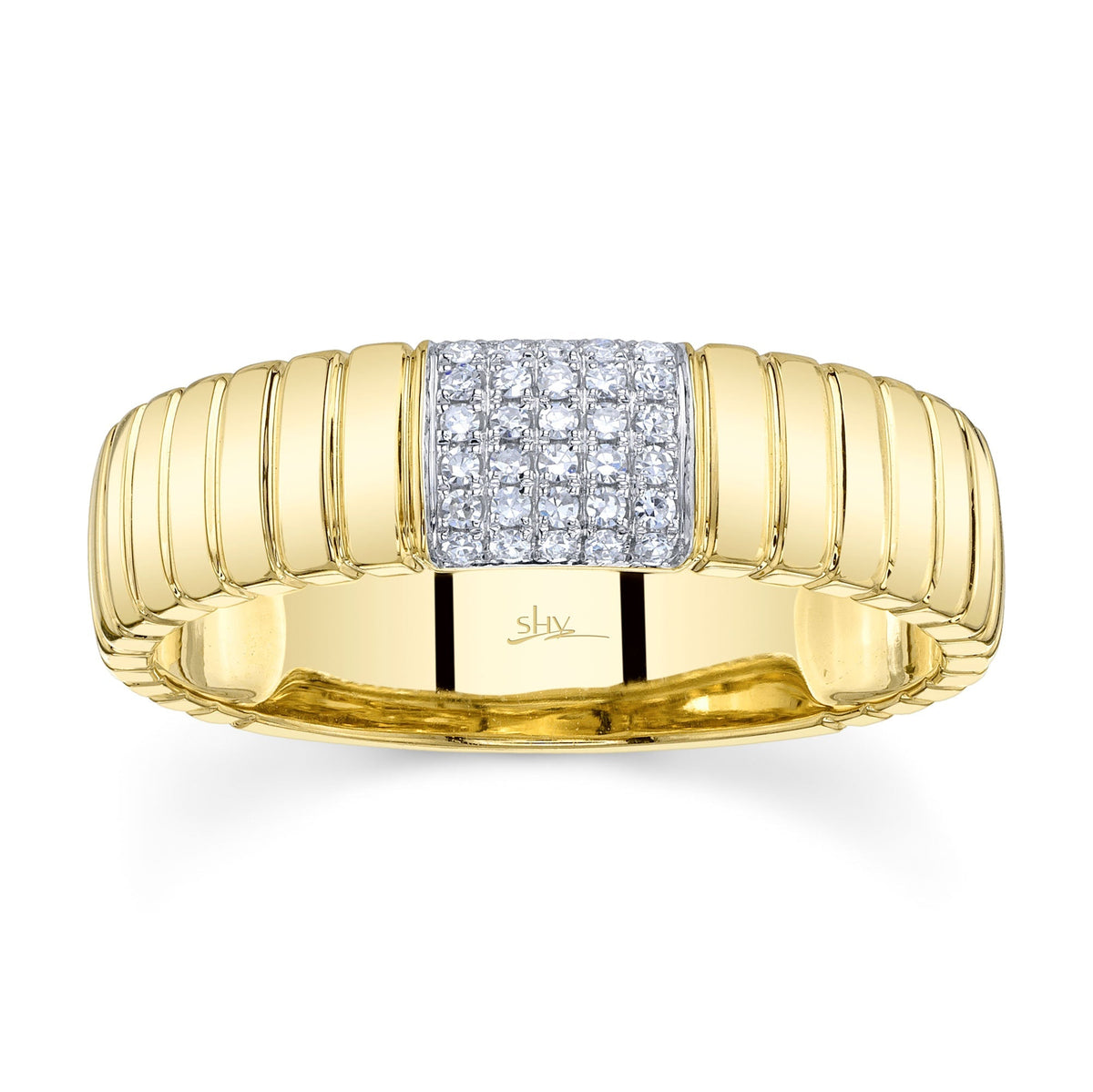 0.08CT 14K Y/G DIAMOND RIBBED BAND
