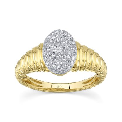 0.17CT 14K Y/G DIAMOND PAVE RIBBED OVAL SIGNET RING