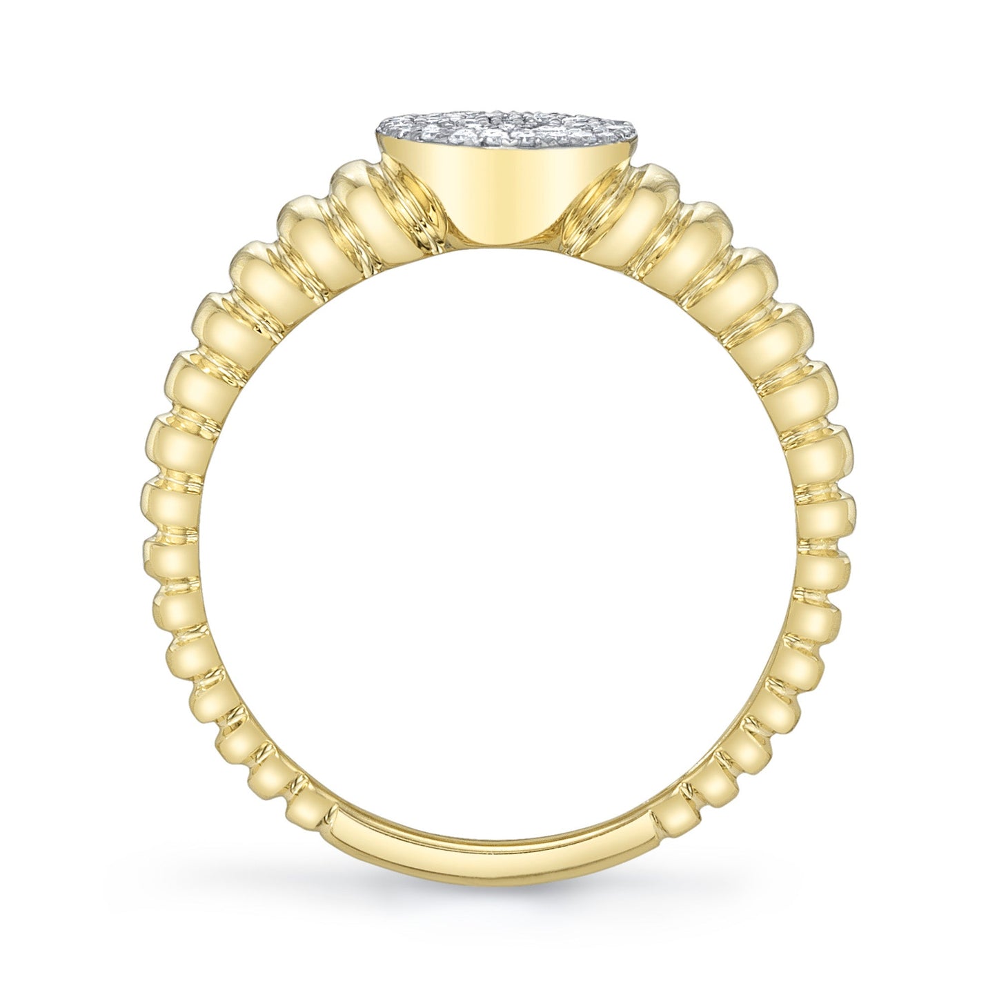 0.17CT 14K Y/G DIAMOND PAVE RIBBED OVAL SIGNET RING