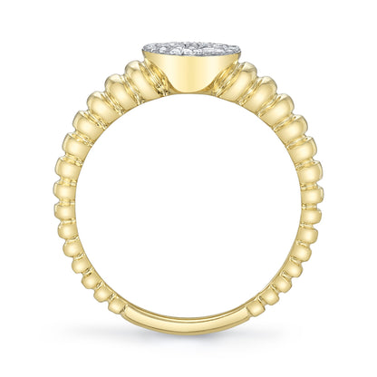 0.17CT 14K Y/G DIAMOND PAVE RIBBED OVAL SIGNET RING