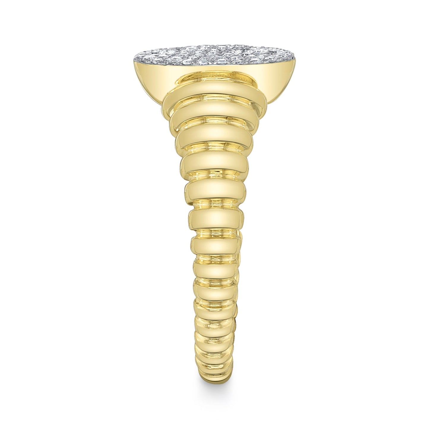 0.17CT 14K Y/G DIAMOND PAVE RIBBED OVAL SIGNET RING