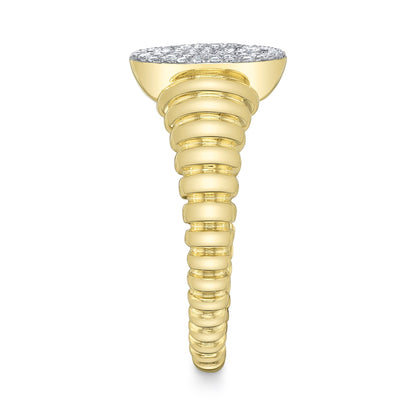 0.17CT 14K Y/G DIAMOND PAVE RIBBED OVAL SIGNET RING
