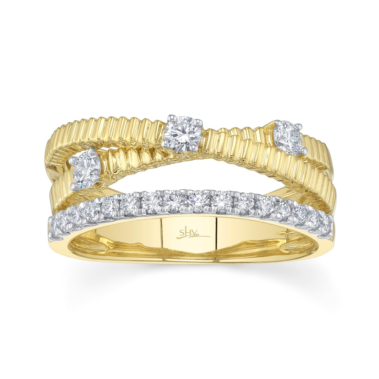 0.50CT 14K Y/G DIAMOND RIBBED BRIDGE RING