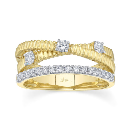 0.50CT 14K Y/G DIAMOND RIBBED BRIDGE RING
