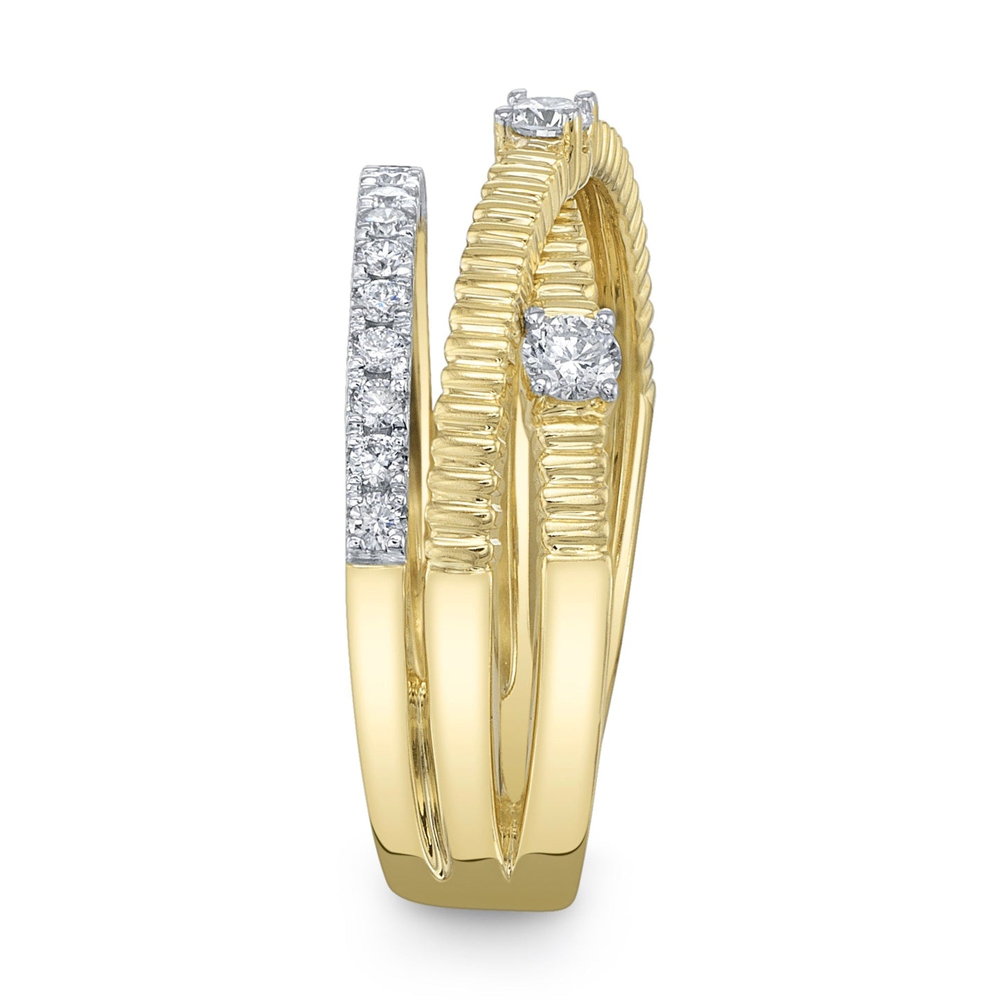 0.50CT 14K Y/G DIAMOND RIBBED BRIDGE RING
