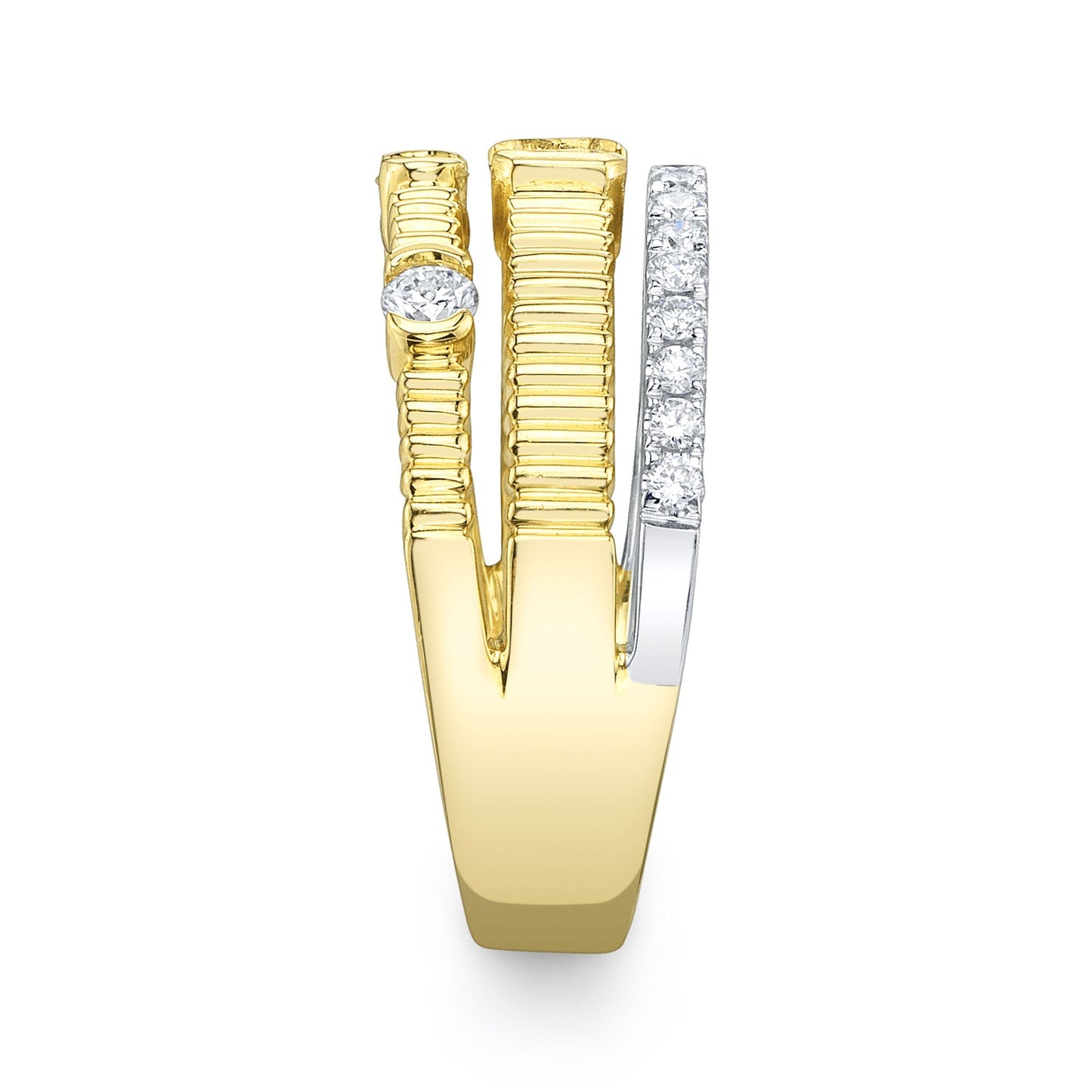 0.67CT 14K2T Y/W DIAMOND EMERALD RIBBED RING