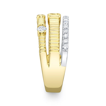 0.67CT 14K2T Y/W DIAMOND EMERALD RIBBED RING