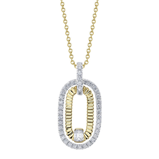 0.46CT 14K Y/G DIAMOND EMERALD RIBBED NECKLACE