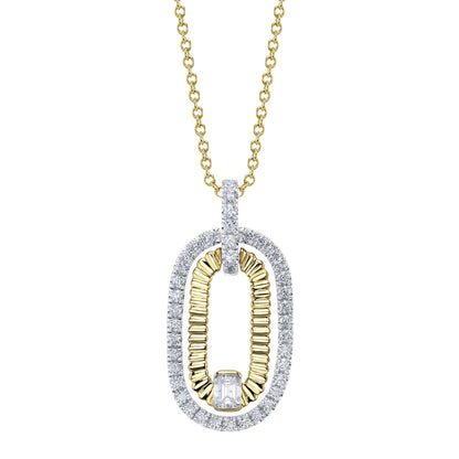 0.46CT 14K Y/G DIAMOND EMERALD RIBBED NECKLACE