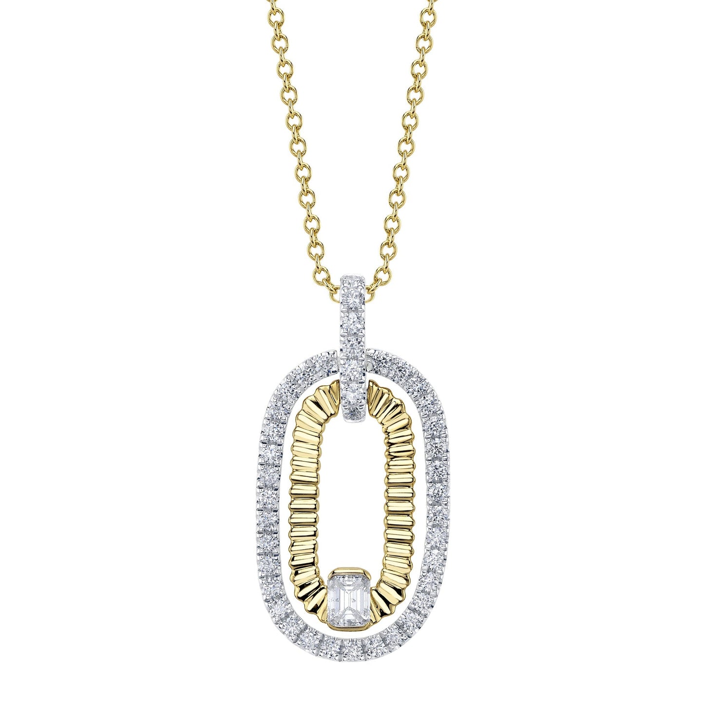 0.46CT 14K Y/G DIAMOND EMERALD RIBBED NECKLACE