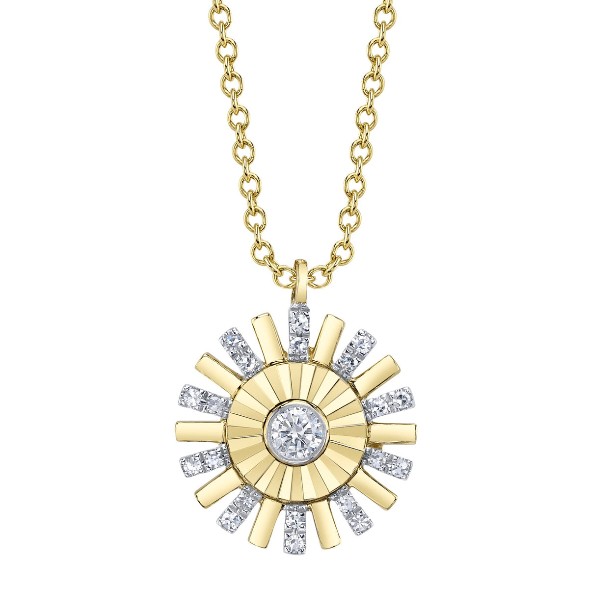 0.11CT 14K Y/G DIAMOND BEZEL RIBBED NECKLACE