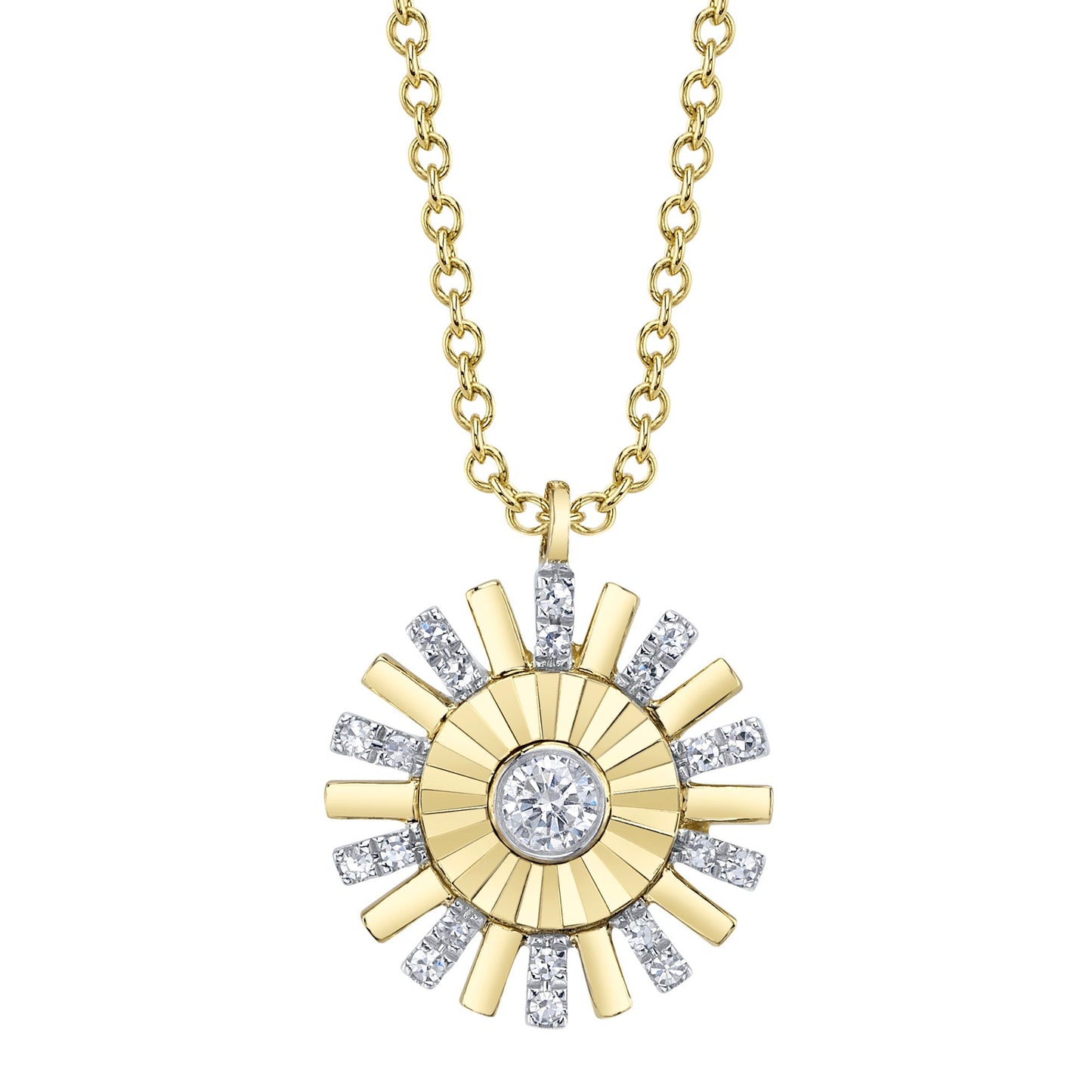 0.11CT 14K Y/G DIAMOND BEZEL RIBBED NECKLACE