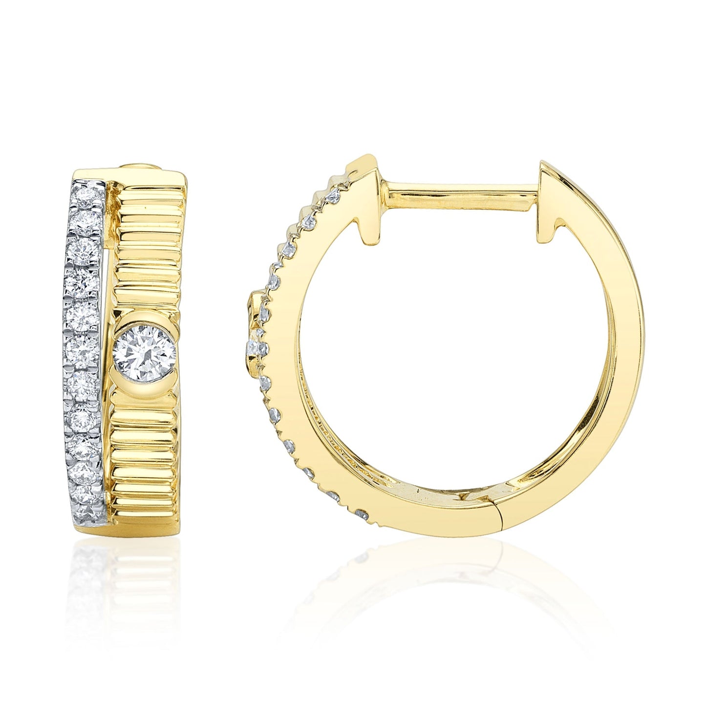 0.25CT 14K Y/G DIAMOND RIBBED HUGGIE EARRING