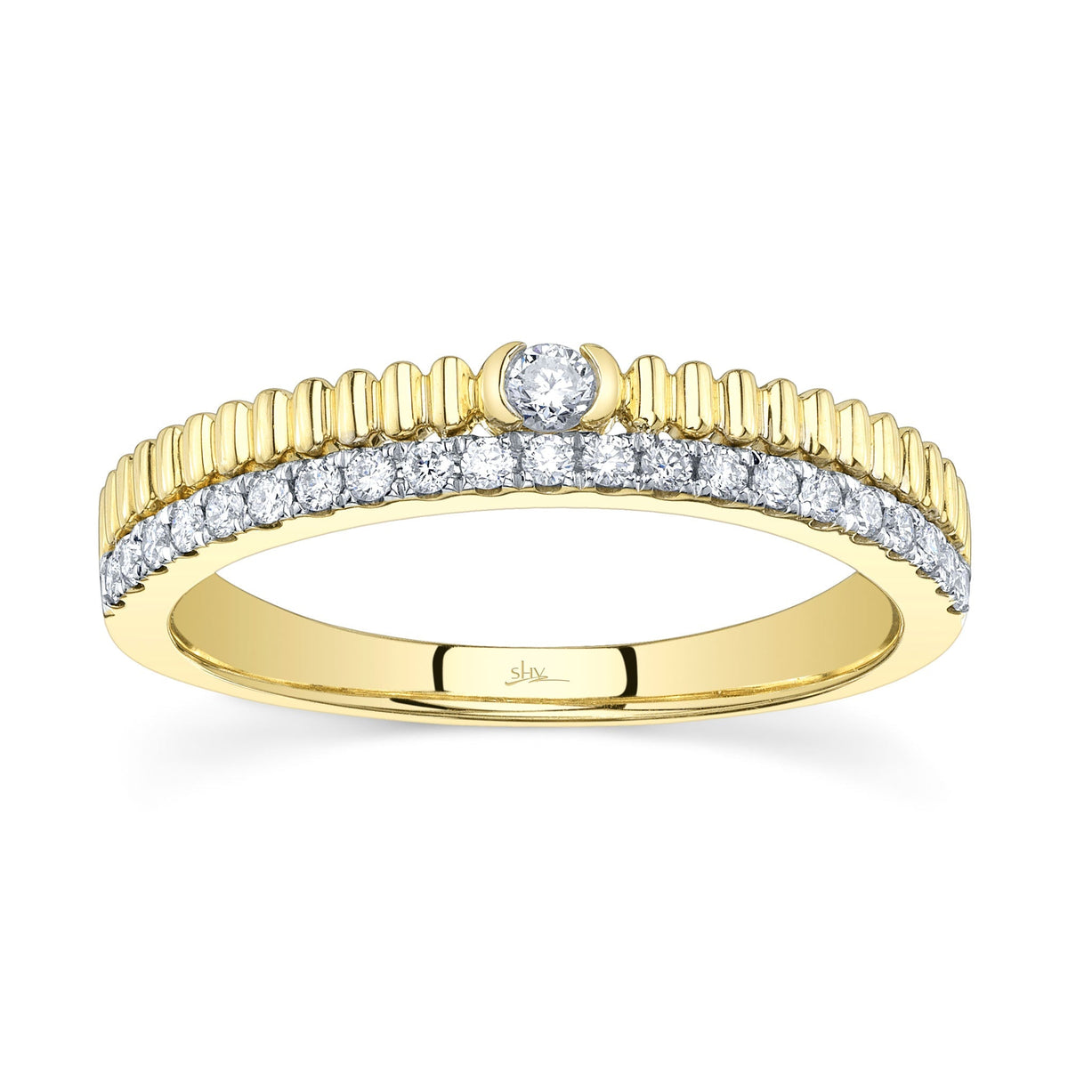 0.23CT 14K Y/G DIAMOND RIBBED RING