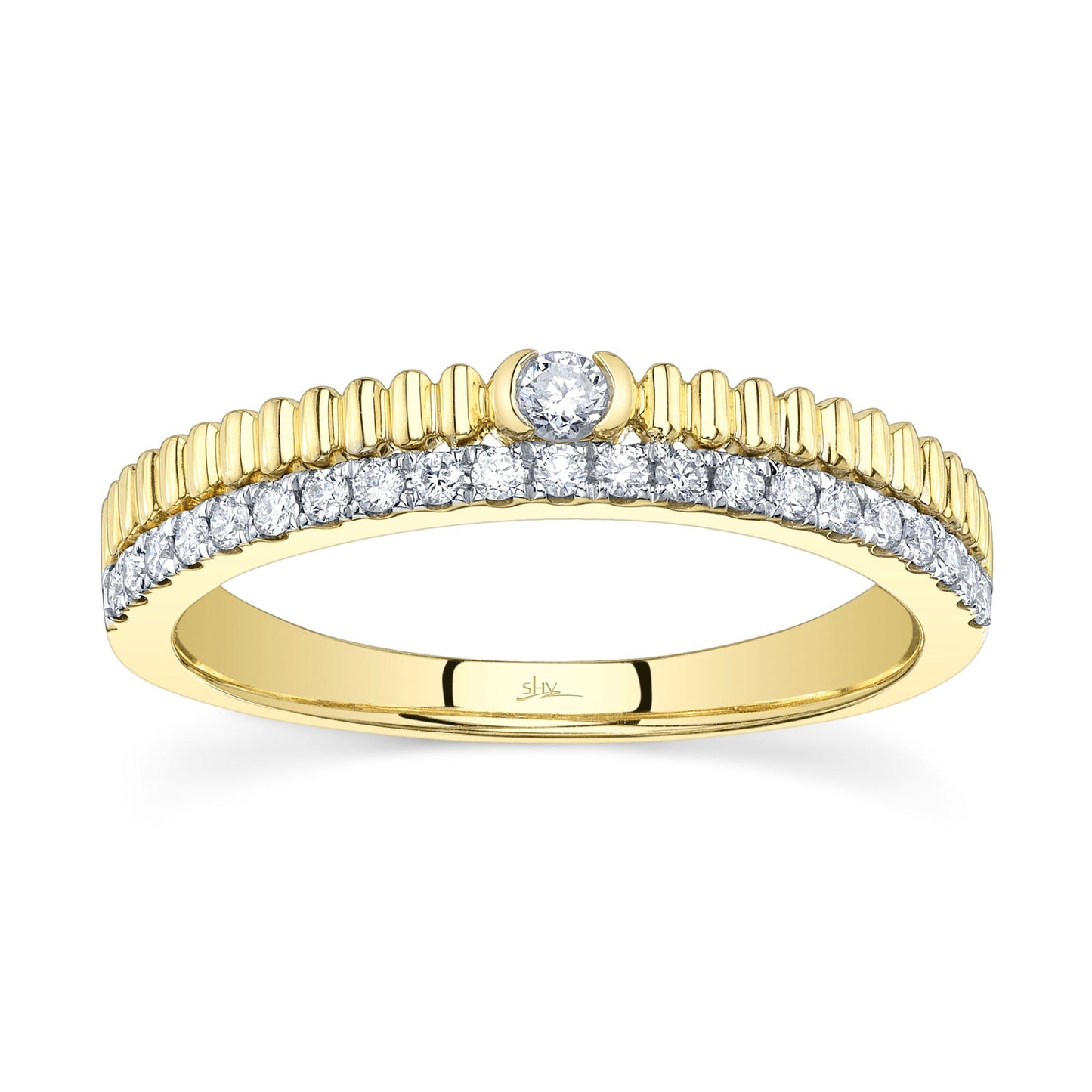 0.23CT 14K Y/G DIAMOND RIBBED RING