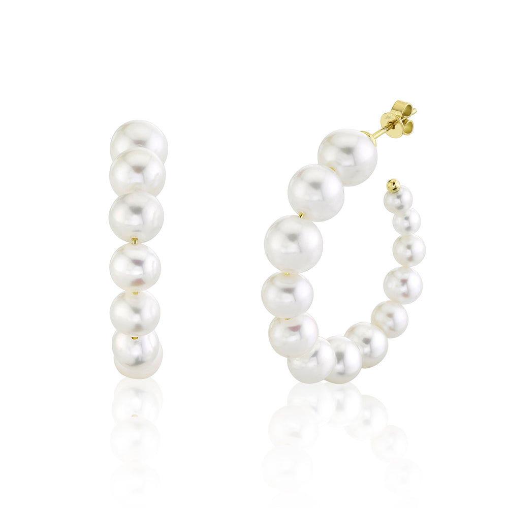 14K Y/G CULTURED PEARL HOOP EARRING