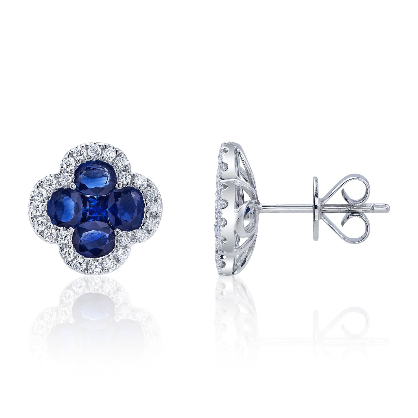 0.33CT DIAMOND & 2.31CT BLUE SAPPHIRE 14K W/G CLOVER STUD EARRING