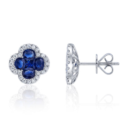0.33CT DIAMOND & 2.31CT BLUE SAPPHIRE 14K W/G CLOVER STUD EARRING