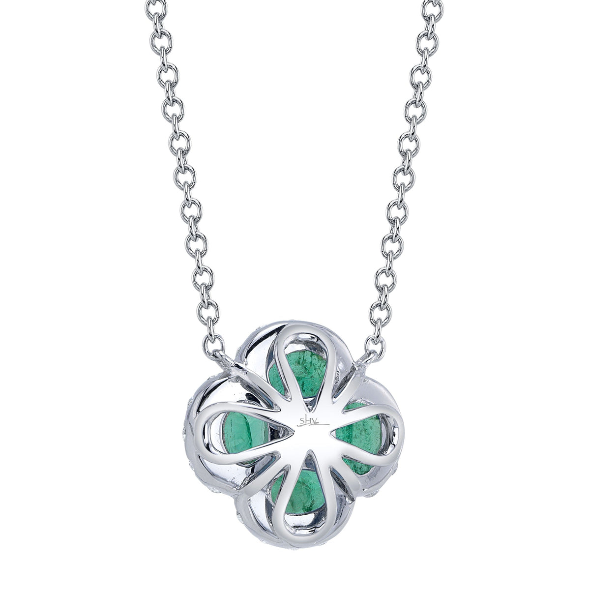 0.16CT DIAMOND & 0.65CT EMERALD 14K W/G CLOVER NECKLACE
