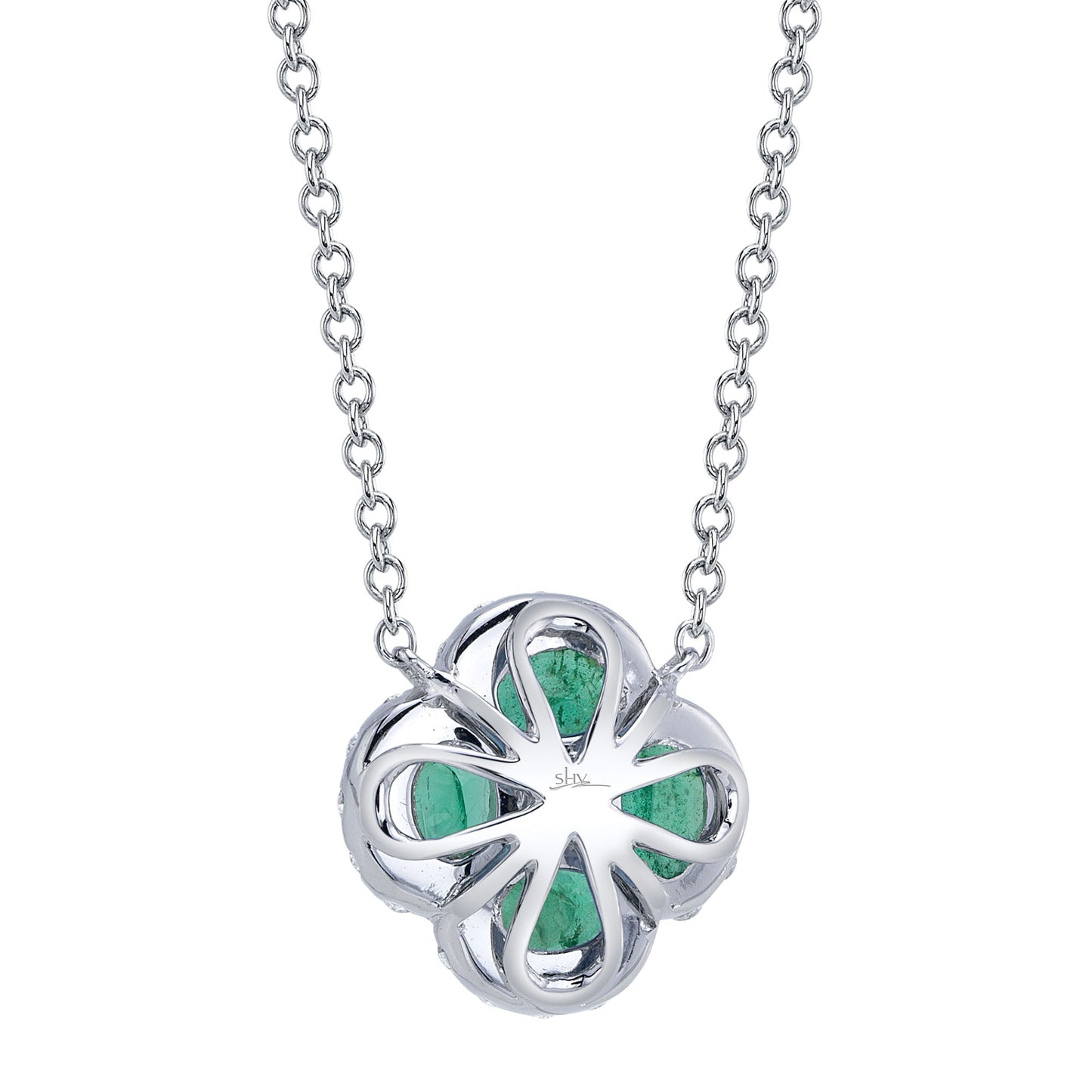 0.16CT DIAMOND & 0.65CT EMERALD 14K W/G CLOVER NECKLACE