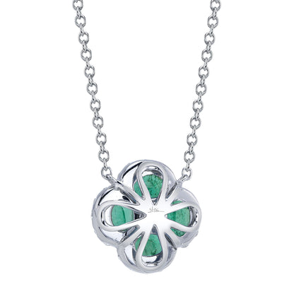 0.16CT DIAMOND & 0.65CT EMERALD 14K W/G CLOVER NECKLACE