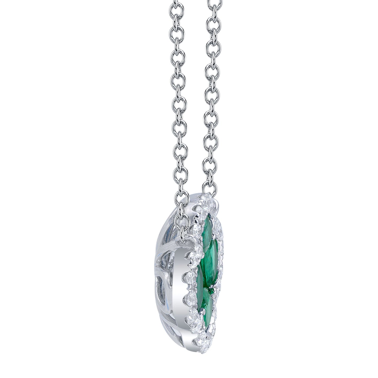 0.16CT DIAMOND & 0.65CT EMERALD 14K W/G CLOVER NECKLACE