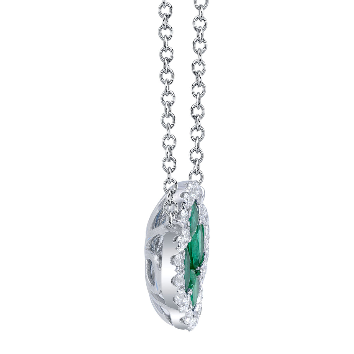 0.16CT DIAMOND & 0.65CT EMERALD 14K W/G CLOVER NECKLACE
