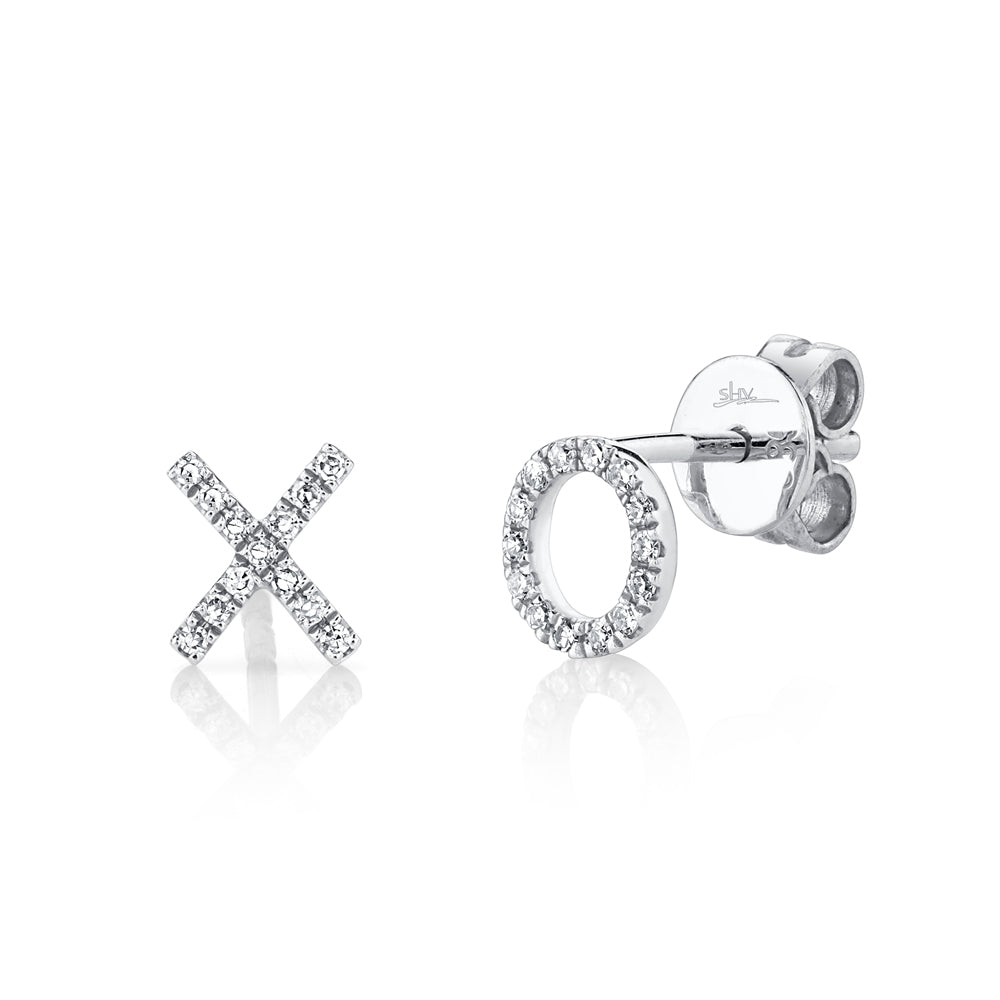 0.09CT 14K W/G DIAMOND "XO" STUD EARRING