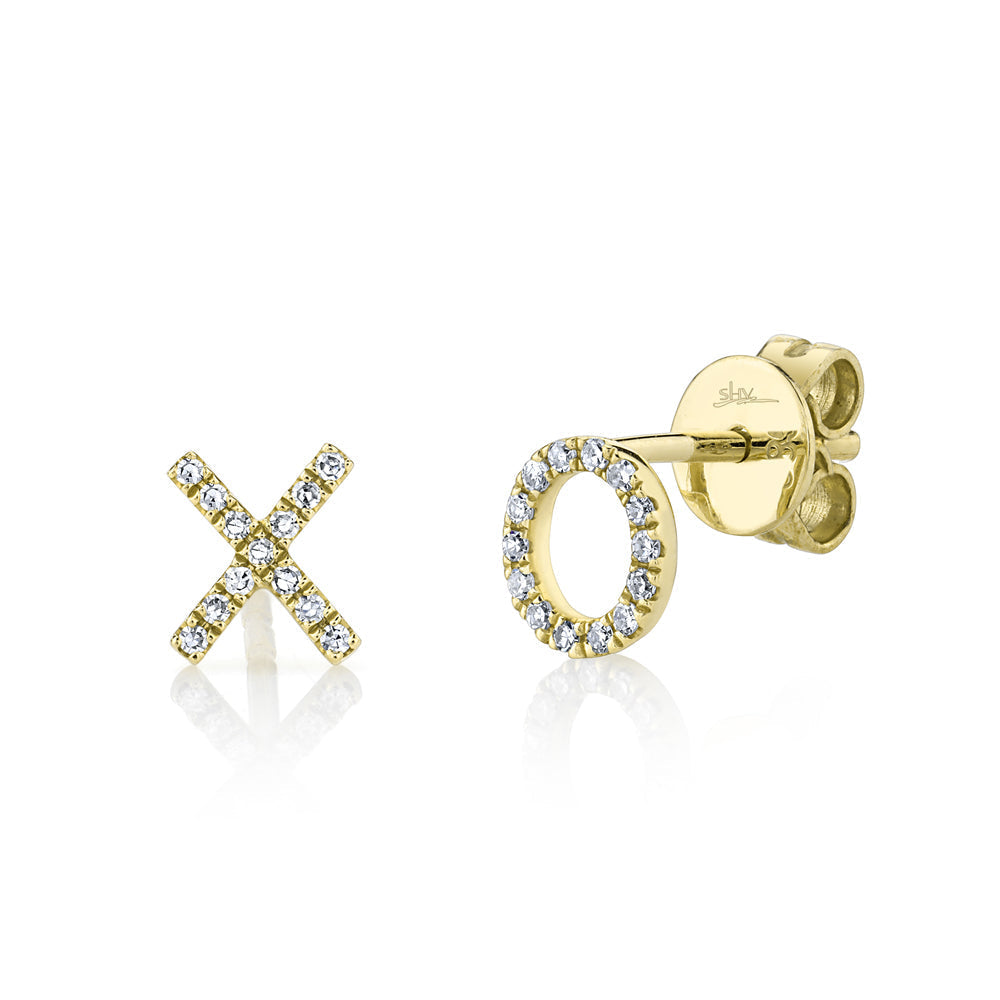 0.09CT 14K Y/G DIAMOND "XO" STUD EARRING