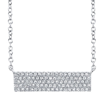 14K White Gold Diamond Pave Bar Necklace