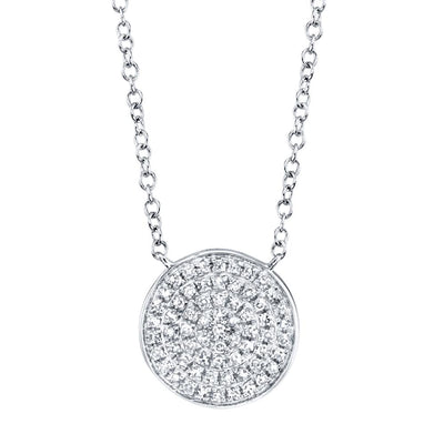 14K White Gold Diamond Pave Circle Necklace