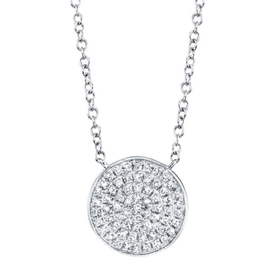 14K White Gold Diamond Pave Circle Necklace