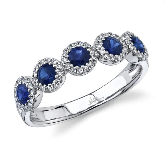 14K White Gold Diamond and Blue Sapphire Ring