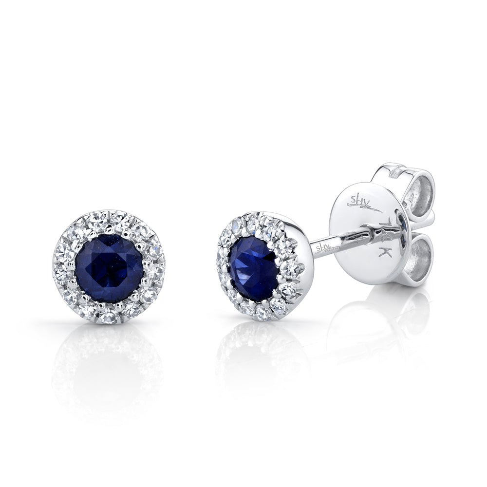 0.08CT DIAMOND & 0.28CT BLUE SAPPHIRE 14K W/G STUD EARRING