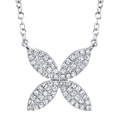 14K White Gold Diamond Flower Necklace