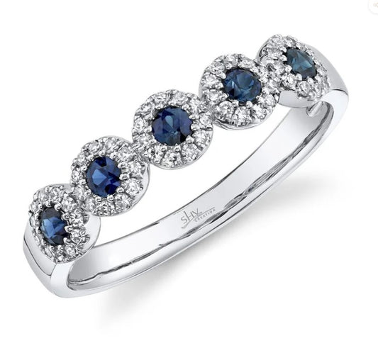 14K White Gold Diamond and Blue Sapphire Ring