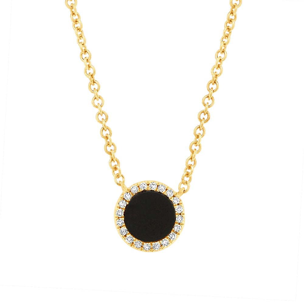 0.04CT DIAMOND & 0.31CT BLACK ONYX 14K Y/G NECKLACE