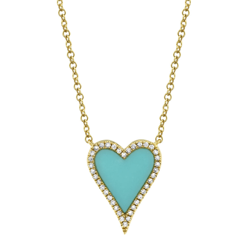 0.09CT DIAMOND & 0.69CT COMPOSITE TURQUOISE 14K Y/G HEART NECKLACE