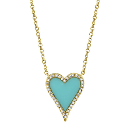 0.09CT DIAMOND & 0.69CT COMPOSITE TURQUOISE 14K Y/G HEART NECKLACE