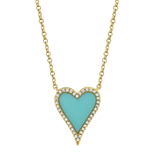 0.09CT DIAMOND & 0.69CT COMPOSITE TURQUOISE 14K Y/G HEART NECKLACE