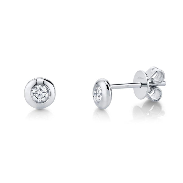 14K White Gold Diamond Bezel Stud Earrings