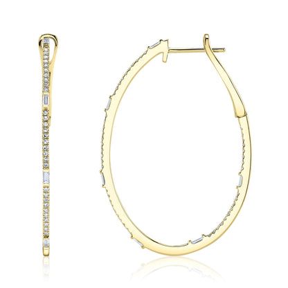 0.44CT 14K Y/G DIAMOND BAGUETTE OVAL HOOP EARRING