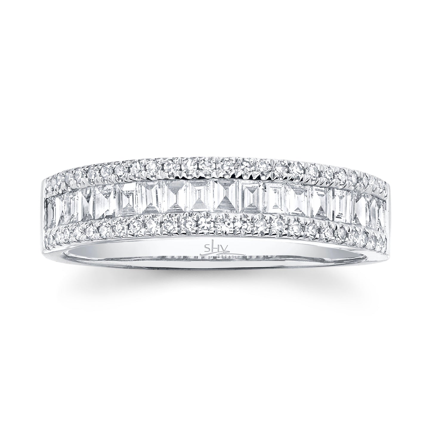 14K White Gold Diamond and Baguette Band